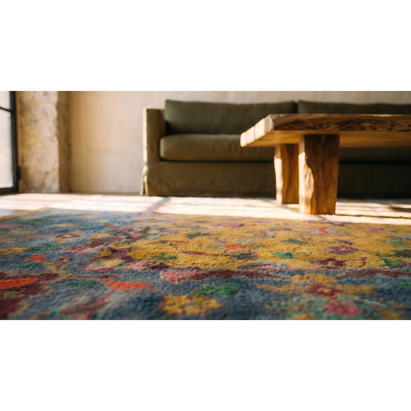 Happy Yellow Gold Color Antique Cotton Pile Indian Agra Floral Rug