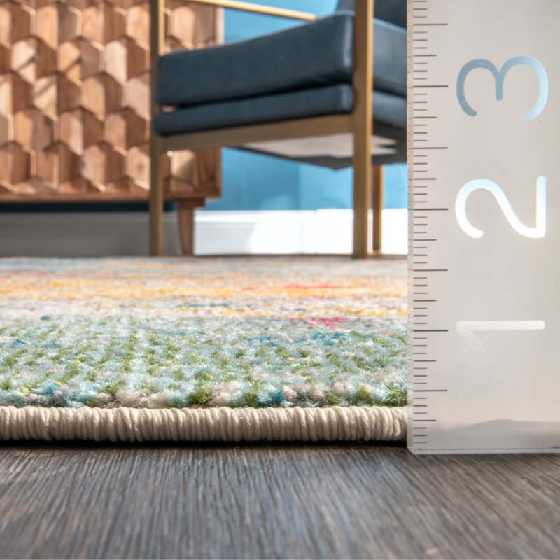 Hiroko Abstract Power Loom Performance Ivory/Blue/Pink/Yellow Rug, Rectangle 7'10" x 11'
