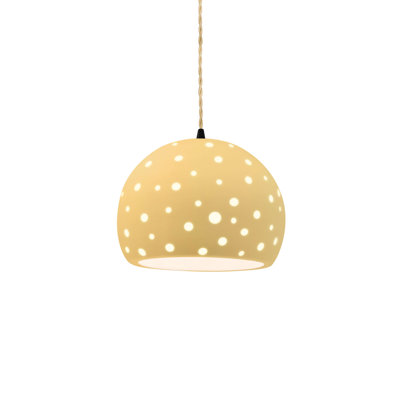 Luminaire suspendu sphère 1 lumière perforée - jaune pâle - laiton antique - l 12,25 po x H 9,25 po - DEL dédiée - cordon torsadé beige