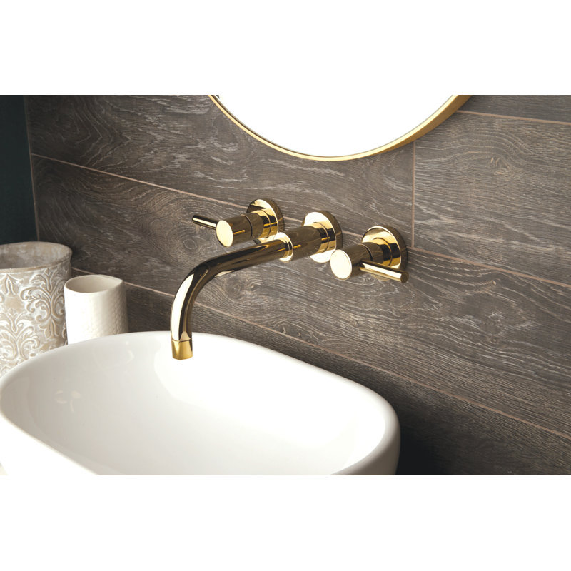 East Linear Wall Mount Bathroom Faucet, French Gold