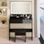 Table de coiffeuse à miroir 31 po avec tabouret rembourré à DEL, éclairage à intensité variable 3 couleurs, bureau de maquillage noir compact