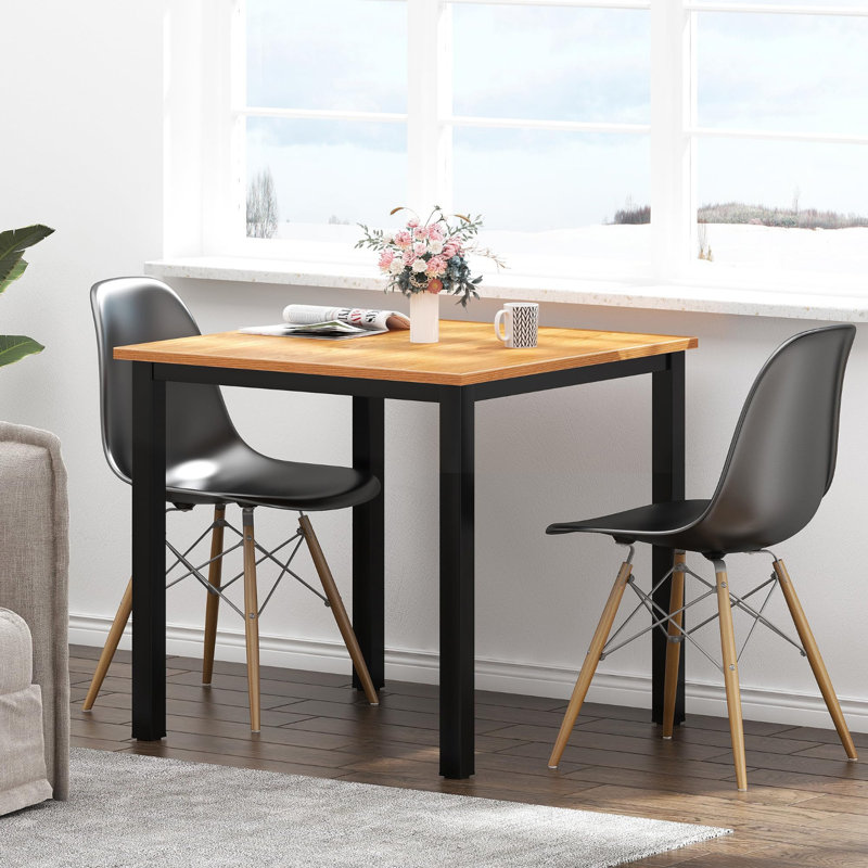 Small Square Dining Table- 31-1/2'' Sturdy And Heavy Duty Writing Desk For Small Spaces And Writing Table Desk, Teak Color Desktop & Black Frame