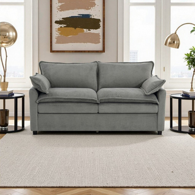 Canapé moderne à 2 places avec coussin double couche et poches de rangement pour le salon, Gris