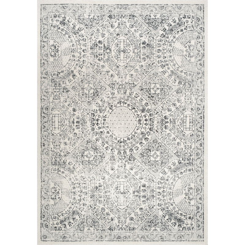 Asmin Medallion Area Rug for Living Room Bedroom Dining Room Kitchen, Grey/Ivory, Rectangle 5' x 7'5"