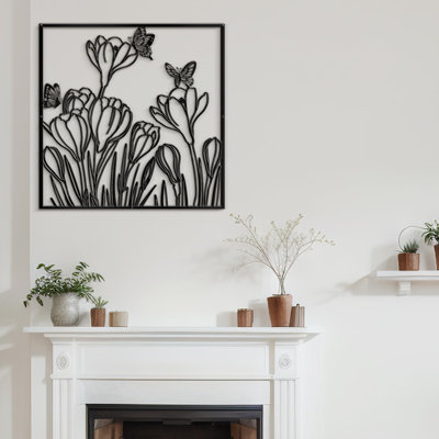 Papillons et fleurs sauvages, décoration murale abstraite moderne minimaliste, décoration murale en métal