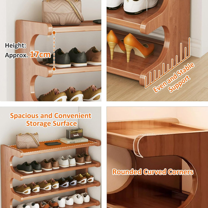 Range-chaussures autoportant en bambou à plusieurs couches brun avec rangement à finition grain de bois pour les dortoirs et les vestibules, facile à assembler