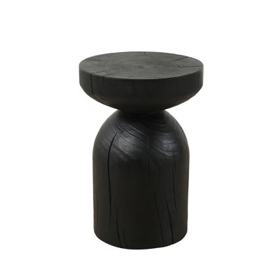Table de bout d'appoint en bois de manguier massif noir, table d'appoint contemporaine ronde en bois 12,4 x 17,7 pouces, petit support à plante rond, table de bout craquelée rétro brûlée pour le salon et la chambre à coucher
