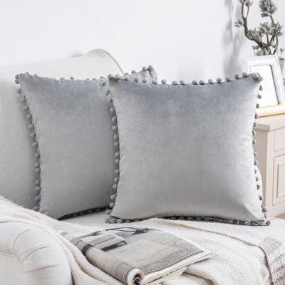Silky Velvet Series Pom-poms Decorative Throw Pillow