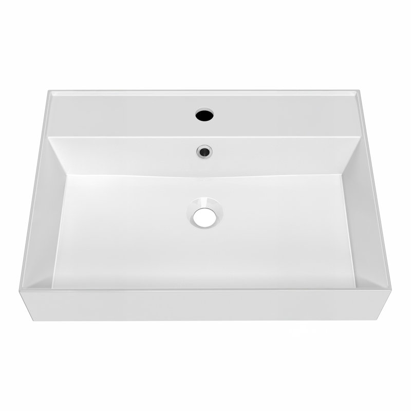 Whitehaus Collection 24" Rectangular Wall Mount Basin With Faucet Drilling Options And Overflow, Single