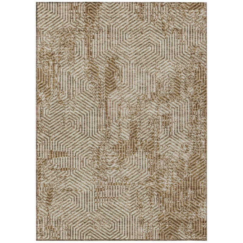 Tapis intérieur / extérieur lavable géométrique brun et beige 10 pi x 14 pi HomeRoots