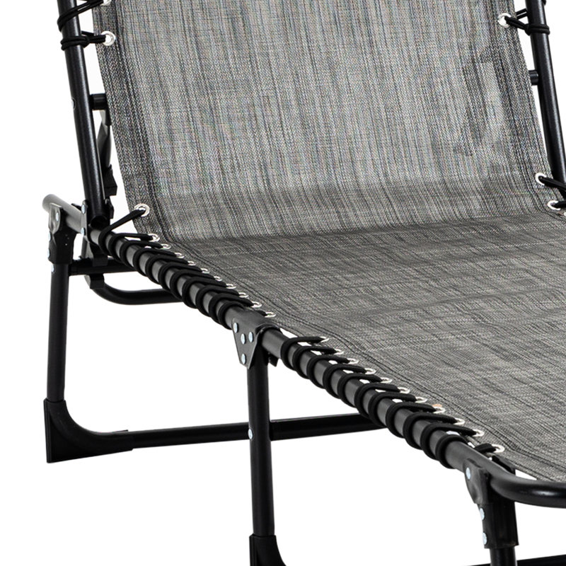 Chaise longue de patio, pliable avec coussin réglable et amovible, poche latérale, chaise de jardin inclinable grise et pieds antidérapants