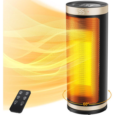 1500W PTC Portable Electric Heater With Adjustable Thermostat And Timer, Gold