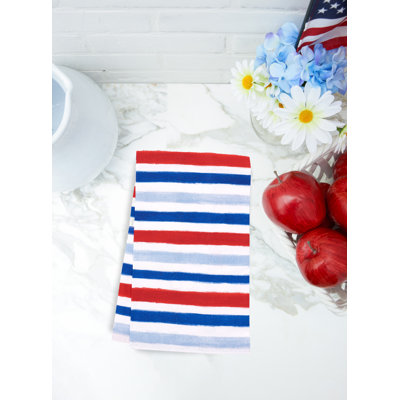 Ensemble de 2 serviettes de cuisine aquarelles rouges, blanches et bleues, 4 juillet
