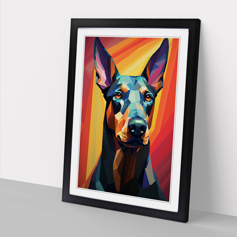 XYZ-FRM-V1223-519 Doberman Art Deco - Single Picture Frame Print on Wood, 64cm H x 46cm W x 2cm D, Black