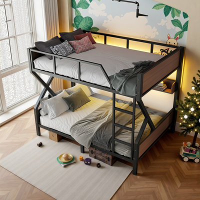 Lit superposé grand sur grand avec tablettes de rangement et lumières DEL