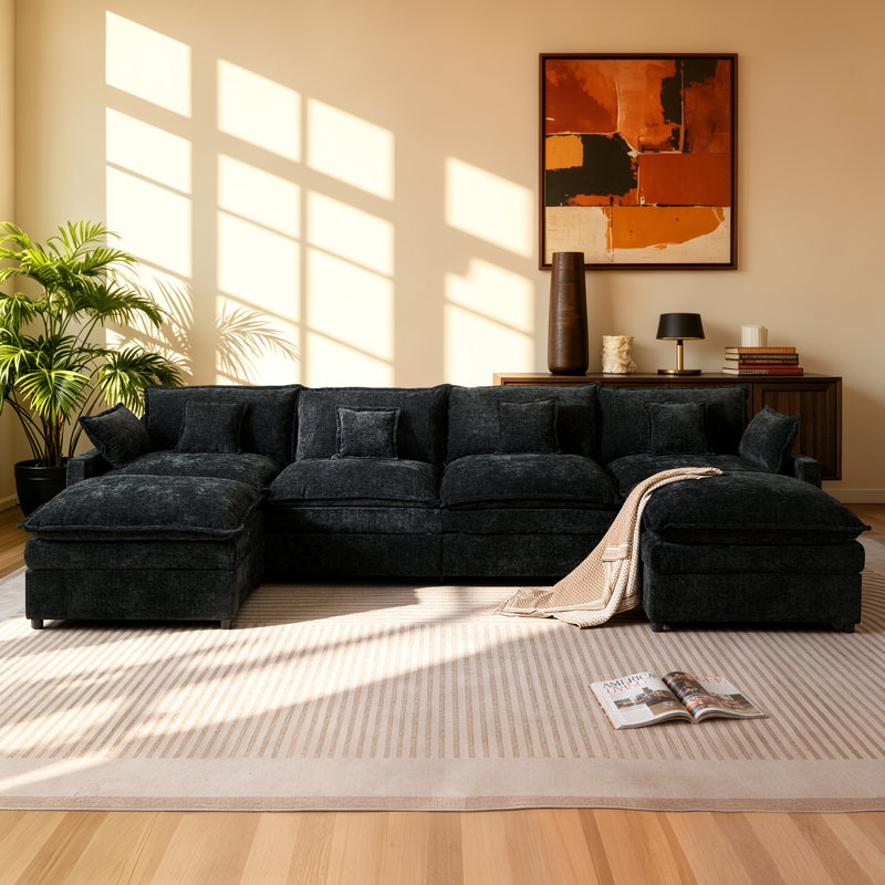 Canapé modulaire en forme de U de 142,53 po avec repose-pieds et canapé profond pour salon, Noir