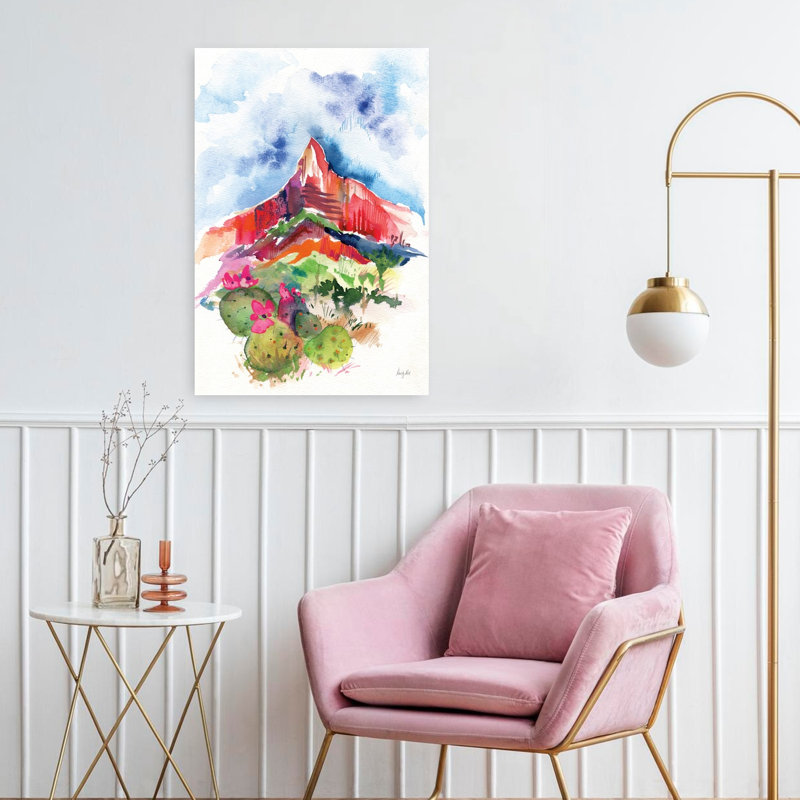 Contemporary Art Abstract Contemporary Cactus Landscape Mountain Art by Kristy Rice - Wrapped Canvas Print