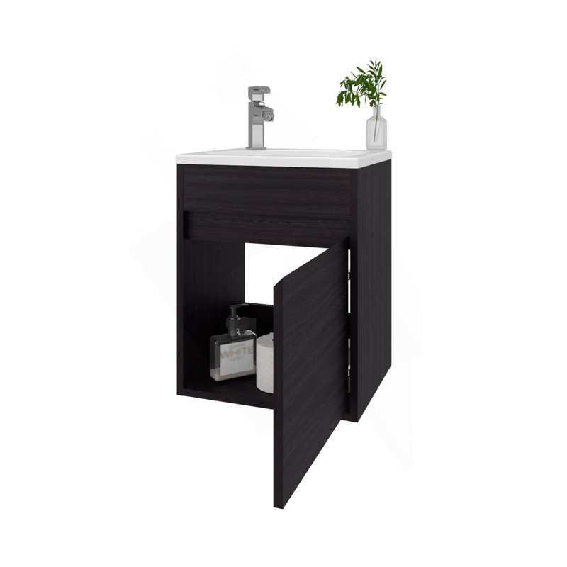 FM Furniture  Florence Bathroom Floating Vanity With Sink, 1 Door, Wengue, Wenge