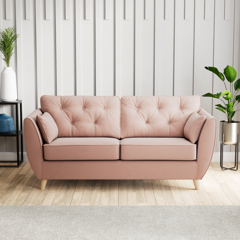 Birjesh 186Cm Fixed Sofa, Pink, Beige Wood