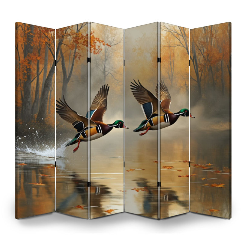 Cloison pliante 6 panneaux paravent canard de la faune royale, Couleur 5