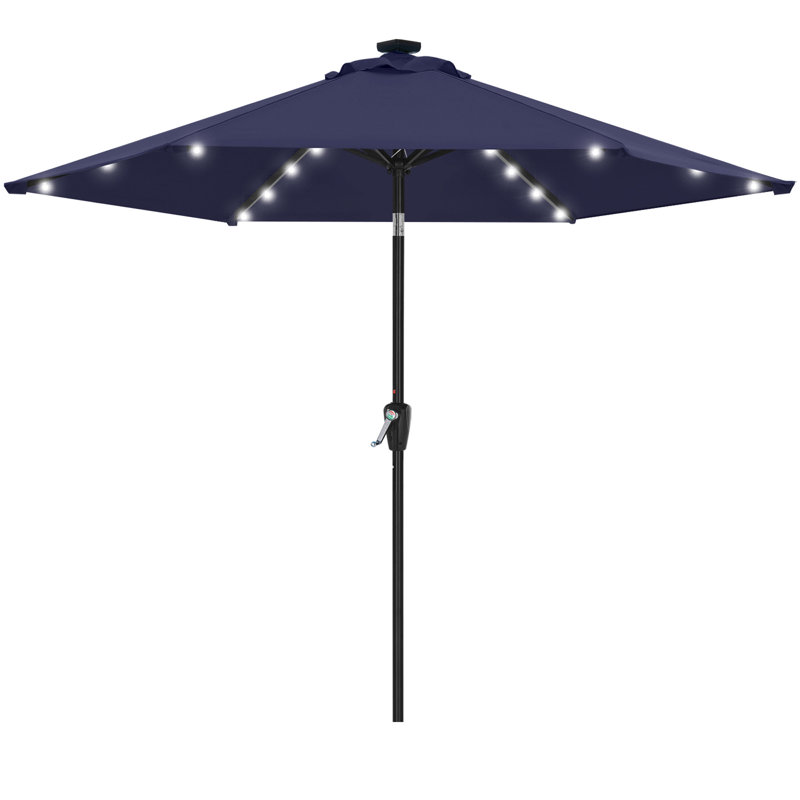 Parasol de marché solaire à DEL Cutshall avec inclinaison et relevage à manivelle, Marine, 7.5'