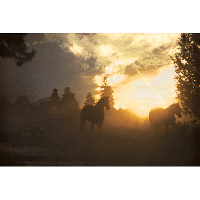 Dusk Cowboy Roundup - Wrapped Canvas Print, 81cm H x 122cm W x 3.8cm D