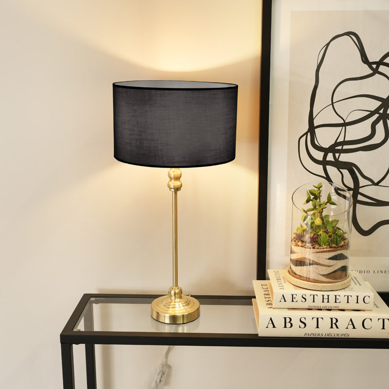 Saylorsburg Metal Table Lamp, No, Gold, Black Fabric
