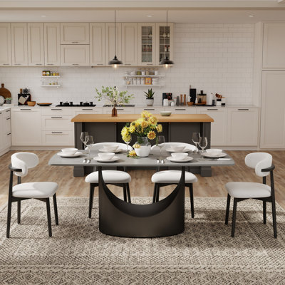 6 - Person Sintered Stone Tabletop Dining Table Set With Upholstered PU Leather Chairs