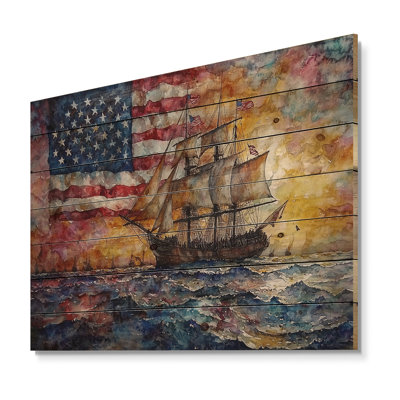 Boston Tea Party Boart Sailing II - Bateau à voile, décoration murale en bois - sur bois de pin naturel