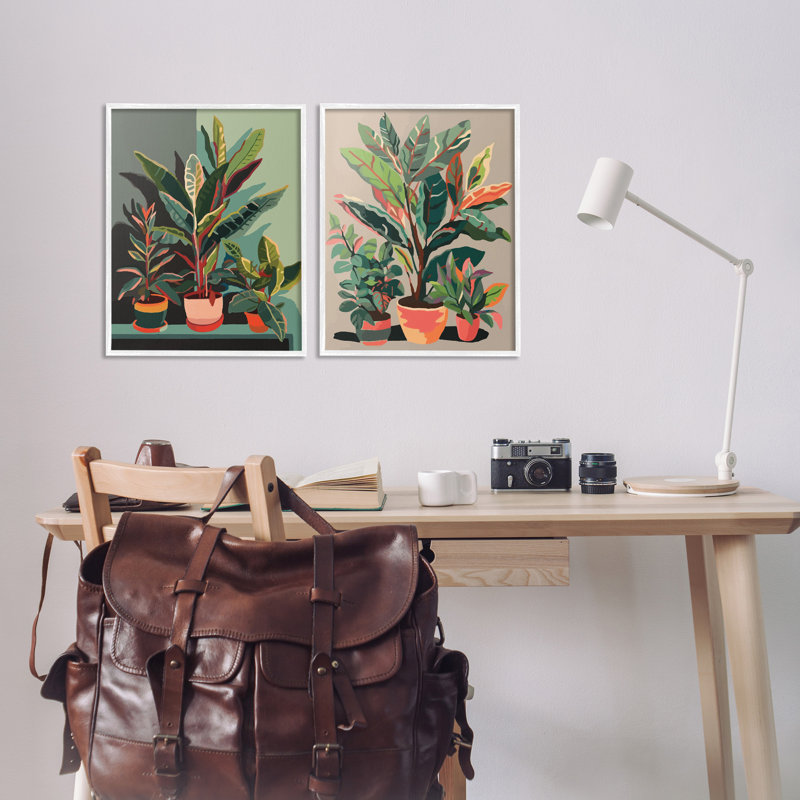 Diverses plantes d'intérieur encadrées sur bois, impression de 2 pièces, Giclée encadrée blanc bord de mer