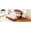 Superbe lit tapissier de grande taille avec tête de lit en velours à motif floral et tête de lit rouge-2102715745-2102715744