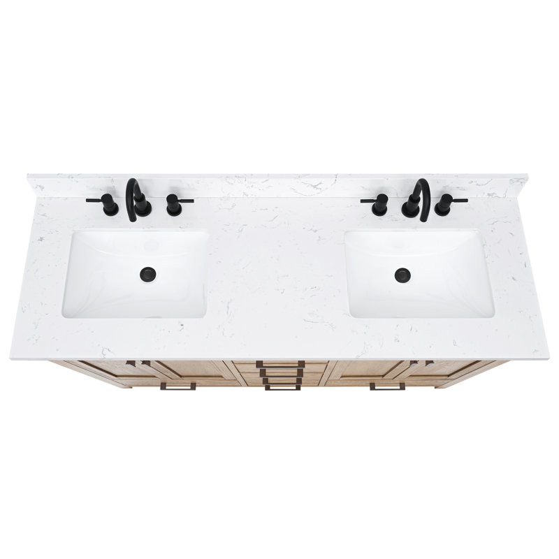 Modero 60" Double Bathroom Vanity with Top, Cala White, Brushed Oak, Black