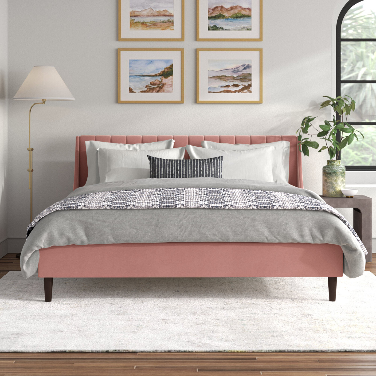 Helaina Upholstered Wingback Bed, Queen, Ash Rose Velvet