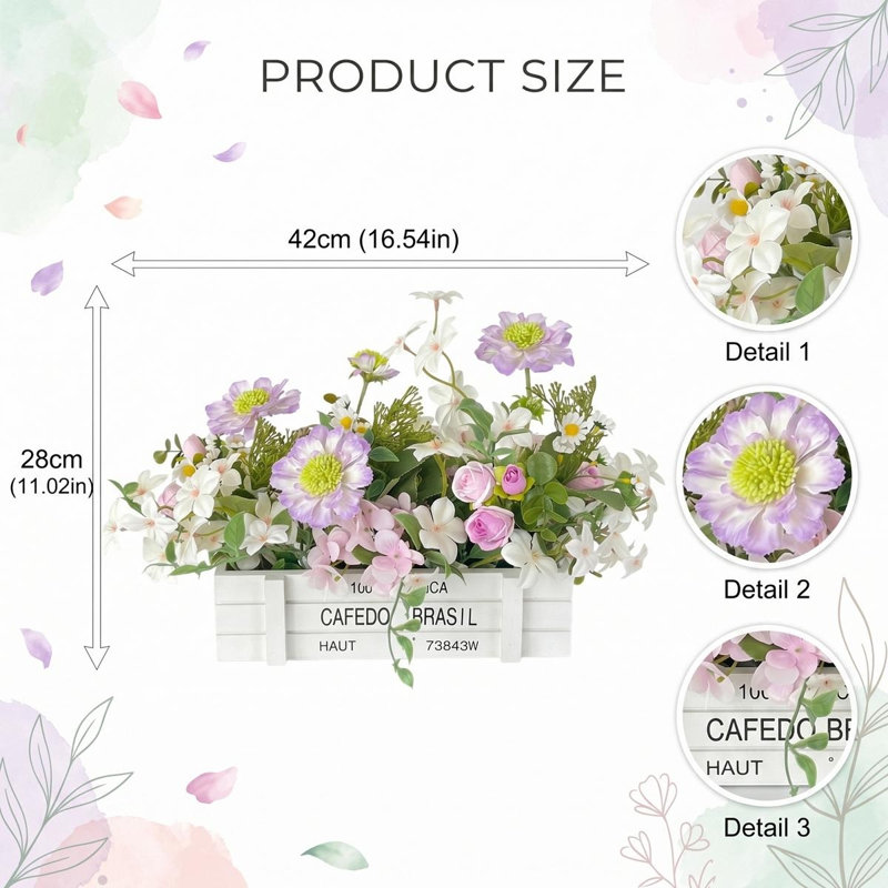 Arrangement floral rustique en bois blanc, Light Purple