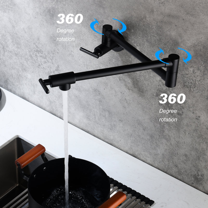 Robinet remplisseur mural noir mat, laiton, poignées doubles pour un approvisionnement constant en eau, bras, protection contre la corrosion