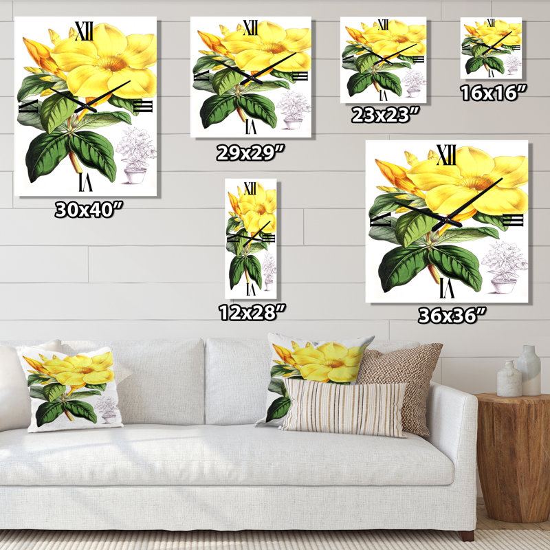 Horloge murale fleurs tropicales avec feuilles II, Très grand