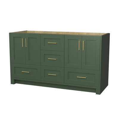 Solid Wood 60" Double Bathroom Vanity Base Only Without Sink
