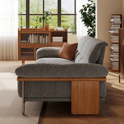 88.58"Gray linen-blend loveseat with throw pillows