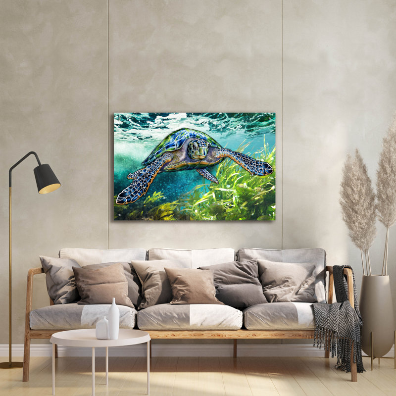 «Sea Turtle Reef» par Tim Jeffs, art mural en verre acrylique, H 24 po x l 36 po