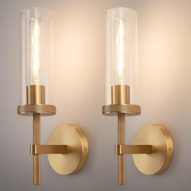 Wall Sconces Set Of 2, Vanity Light Fixtures With Clear Glass Tube, Modern Lamp Lighting For Bathroom, Bedroom, Living Room, Hallway, Staircase, Mirror, Kitchen