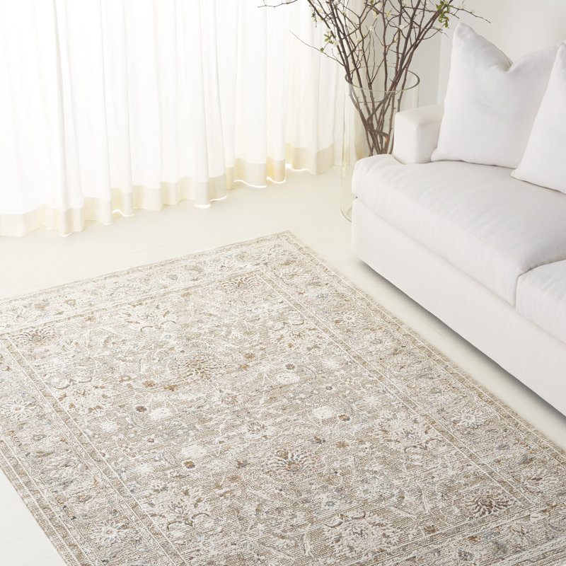 Power Loom Polyester Oriental Area Rug in Taupe/Ivory, Taupe/Ivory, Rectangle 5' x 8'