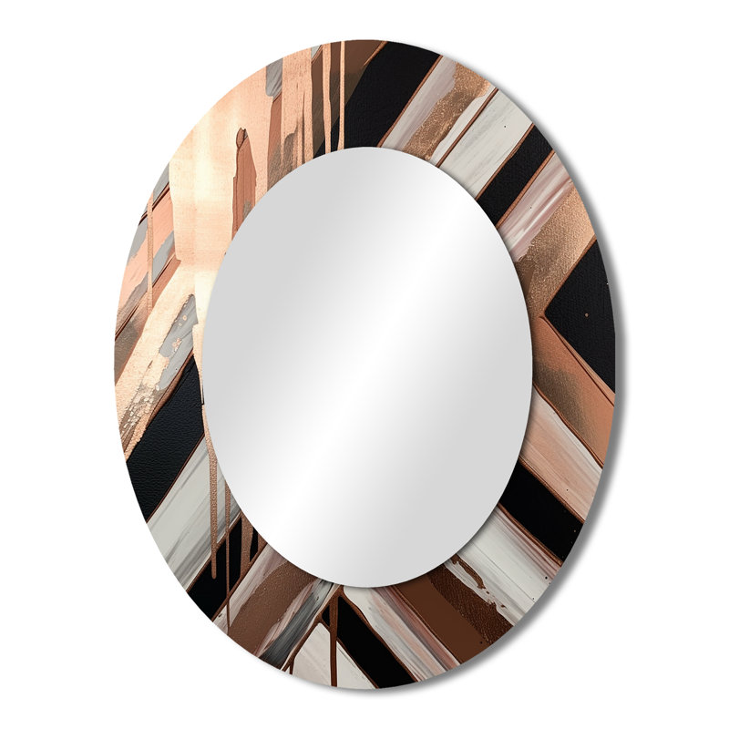 Rosegold Embracing Essence Of Lines II - Modern Oval Wall Mirror, 43" x 33"