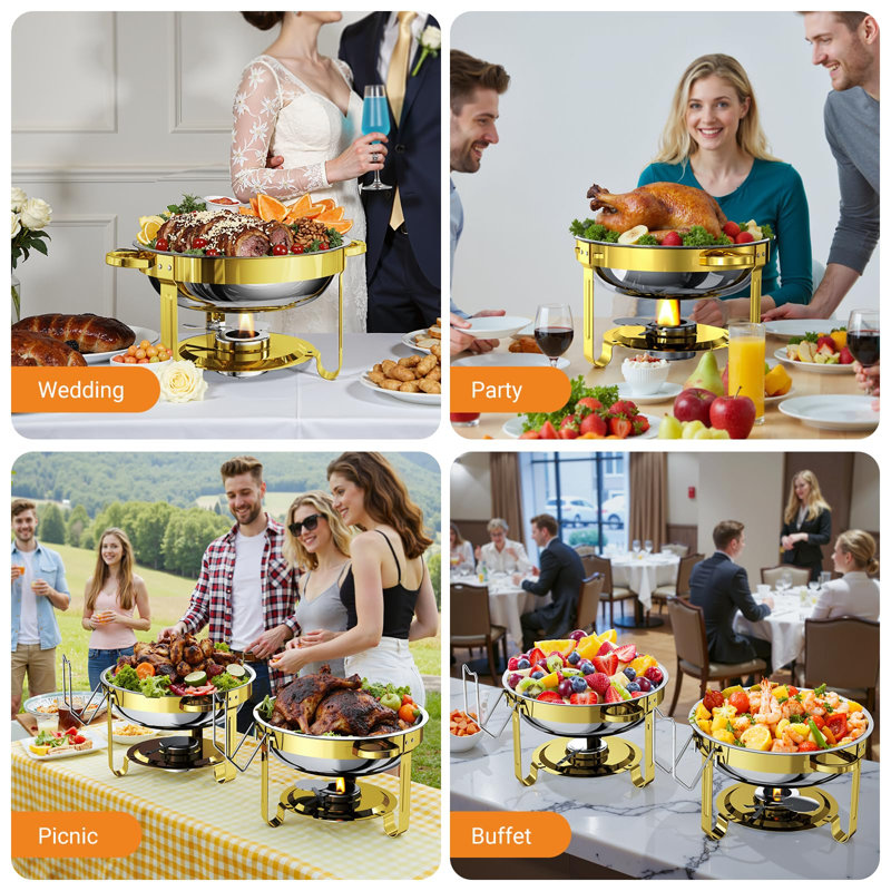 Ensemble de 4 plats de chafing pour buffet, ensemble de chafing dishes ronds en acier inoxydable