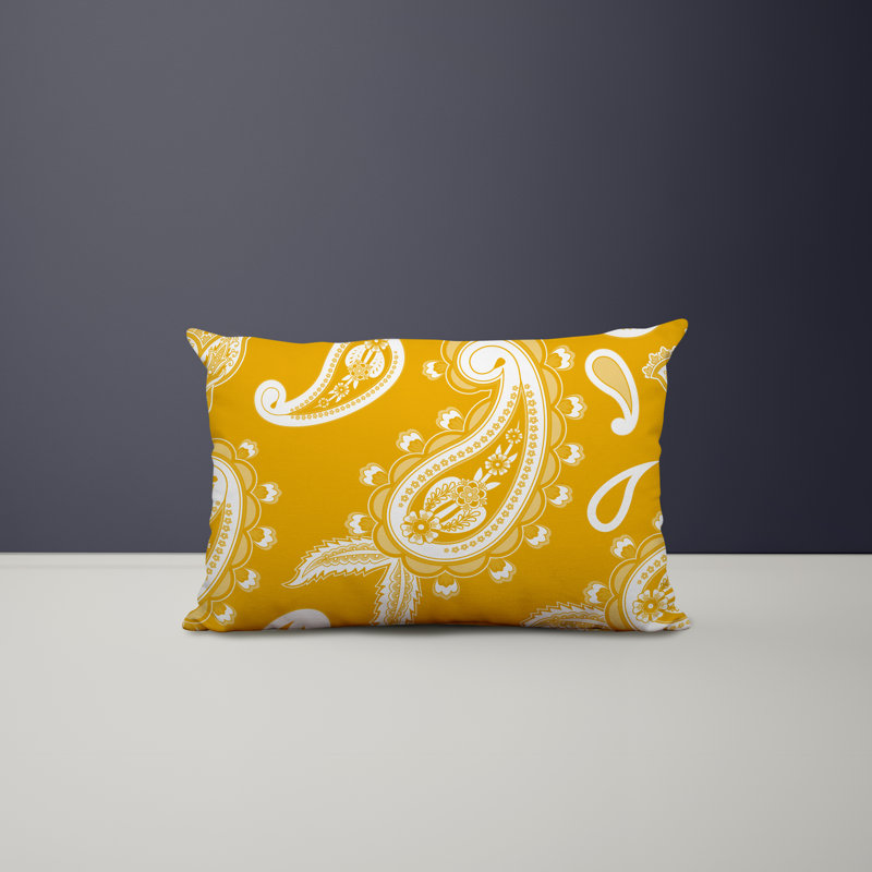 Paisley Outdoor Reversible Throw Pillow, Yellow