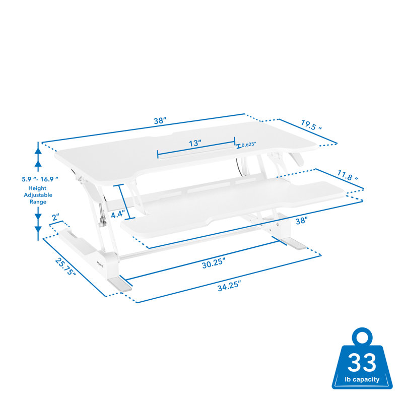 Mount-It 38 in W Height Adjustable Rectangle Standing Desk Converter, White