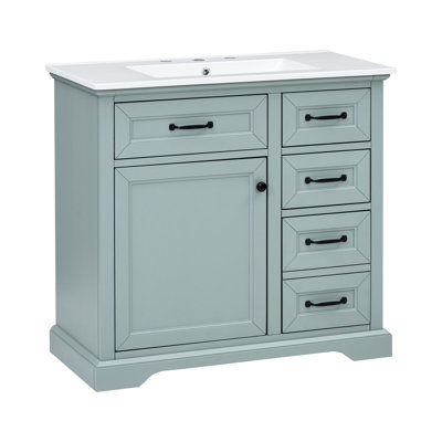Meuble-lavabo gris avec lavabo 36 po - Céramique, 4 tiroirs, porte silencieuse