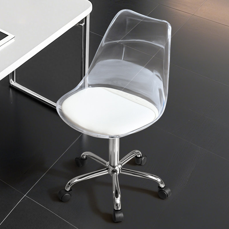  Clear Acrylic Desk Chair, Modern Small Acrylic Home Office Chairs with Wheels, Armless Swivel Vanity Rolling Chair for Office, Home,Silver