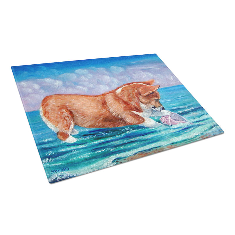 Caroline's Treasures Tempered Glass Corgi Sea Shell Find Cutting Board