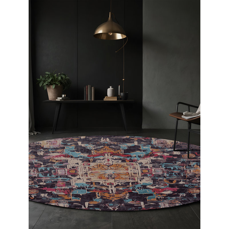 Tapis noir lavable à la machine, Rond 4 pi