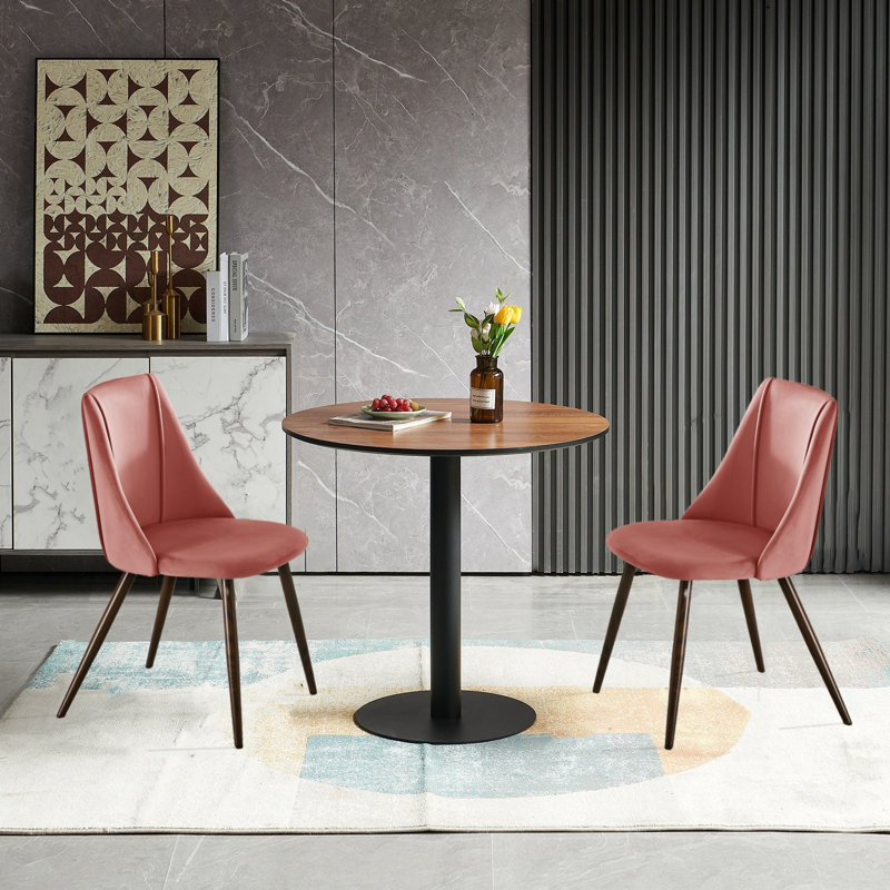 Ensemble de salle à manger compact 3 pièces pour petits espaces, table de salle à manger ronde avec 2 chaises de salle à manger en velours (noyer)